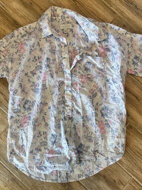Lucky Brand Lightweight Floral Button-Up Shirt - Pink & Blue